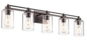 lot 11770 image: HWH Farmhouse 37.4 in. 5-Light Oil Rubbed Bronze Bathroom Vanity Light- Retail $116