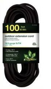 lot 11773 image: GoGreen 100ft Black Outdoor Extension Cord 123 Gauge