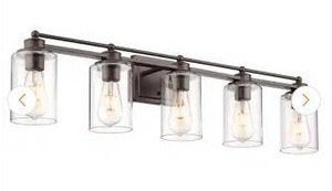 lot 11774 image: 5-Light Oil Rubbed Bronze Bathroom Vanity Light Fixture- Retail $145