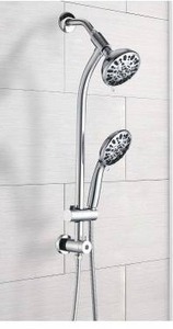 lot 11776 image: Chrome Dual Head Adjustable Shower System with Handheld Sprayer- Retail $149