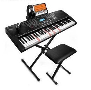 lot 11787 image: JIKADA 61 Key Electronic Keyboard Piano with Stand and Accessories- Retail $191