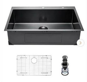 lot 11794 image: VEVOR 33 in. Kitchen Sink Workstation, 304 Stainless Steel Top Mount Sinks, Drop-In Single Bowl Farmhouse Basin, Accessories- Retail $184