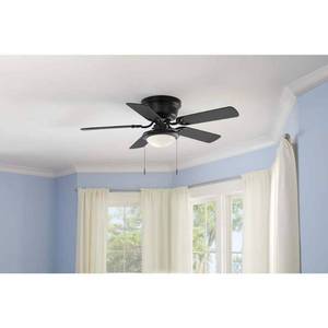 lot 11807 image: Hugger 44   Matte Black Flush Mount Ceiling Fan with Light Kit LED Bulb Indoor 3 Speed Reversible