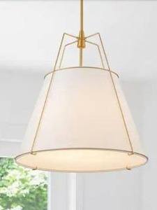 lot 11815 image: HUOKU Haven Modern Farmhouse 4-Light Brass Frame Pendant Light with White Fabric Shade