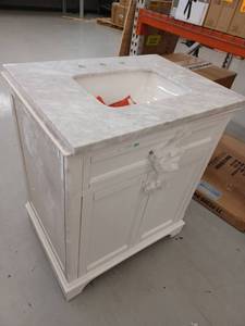 lot 11821 image: White Bathroom Vanity, 30 W x 22D x 35 H