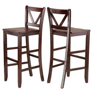 lot 11831 image: Winsome Set of 2 Victor V-Back 30 Barstool WoodWalnut, Solid Wood, High Back, Unupholstered