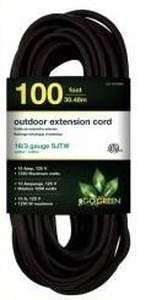 lot 11841 image: GoGreen 100ft Black Outdoor Extension Cord 123 Gauge