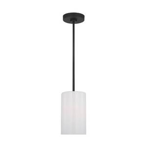 lot 11859 image: Rhett 1-Light Midnight Black Mini Pendant Light with ClearWhite Glass Shade, No Bulbs Included
