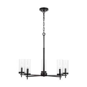 lot 11920 image: Generation Lighting 3190305 Zire 5 Light 26  Wide Outdoor Pillar Candle Chandelier - Black