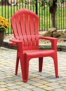 lot 39879 image: Big Easy Adirondak Patio Chair With Cup Holder, Cherry Red