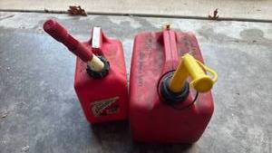 lot 59113 image: Red Plastic Gas Can Set with Spouts - Retail $15