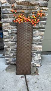 lot 59142 image: Large Brown Woven Basket Floor Vase with Fall Foliage Display - Retail $25