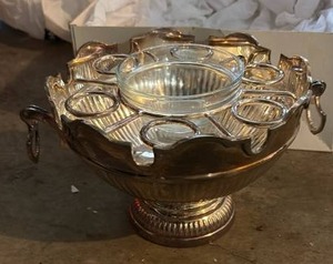lot 59155 image: Silver-Tone Serving Bowl with Glass Insert  Decorative Server- Retail $25