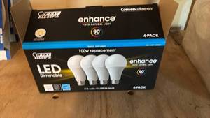 lot 59160 image: Feit Electric LED Dimmable Light Bulbs 4-Pack 100W Replacement - Retail $15