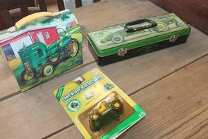 lot 4366 image: John Deere Lunch Box, Tool Box & NIP Toy