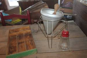 Vtg. Large Strainer w/wood Pestle & More