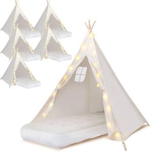 lot 152010 image: Retails for $218 6 Pack Teepee Tent for Kids Thickened with Light String and Inflatable Airbed, Slumber Party Tents, Sleepover Tents Party for Girls Boys Indoor Outdoor (White)