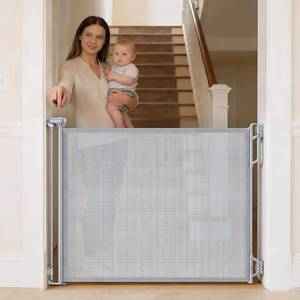 lot 152011 image: SPACEANY Retractable Safety Baby Gate or Mesh Dog Gate,Durable Portable Mesh Retractable Gate,Easy to Use for Stairs, Doorways, Hallways, Indoor, Outdoor, 33.5 Tall, Up to 45 Wide, Gray