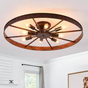lot 152013 image: Retails for $120 Farmhouse Ceiling Light Red Rust Metal Dining Room Flush Mount Light Fixtures, 26.8 Rustic Living Room Lighting Fixtures Ceiling, E12 Ceilings Lamp for Kitchen (8-Light)