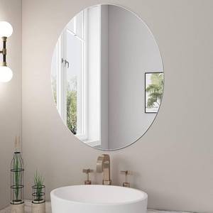 lot 152014 image: JUNEBRUSHS Oval Mirror, Acrylic Oval Bathroom Mirrors Unbreakable Frameless Wall-Mounted Mirrors for Wall Bedroom Home Decor (22in x 30in)