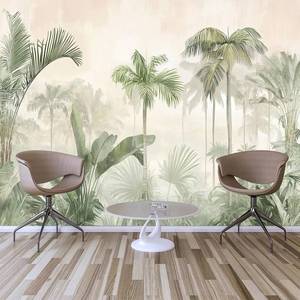 lot 152015 image: Custom Size Wall Murals,Soft Tropical Palm Mural Self-Adhesive Removable Wall Covering Fabric, Large Photo Wallpaper for Living Room Bedroom Kitchen Office Kids.