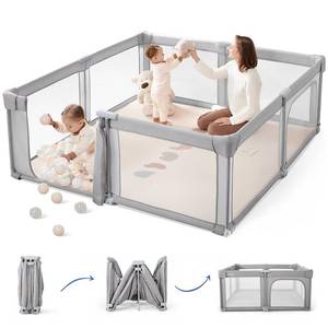 lot 152034 image: Retails for $180 Sweeby Baby Playpen, 59x59 Inch Baby Gate Foldable Playpens for Babies and Toddlers, Extra Large Playpen with Door Play Yard for Kids Fence Indoor and Outdoor Play Pen, Gray