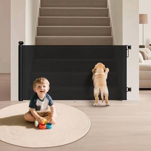 lot 152043 image: Retractable Baby Gate for Stairs - 34 Tall Extends to 55 Wide Mesh Baby Gate with Anti-Crawling Hook, Adjustable Baseboard Bracket, Pet Gate for Doorways, Hallways, Indoor, Black
