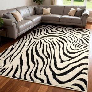 lot 152046 image: YIHOUSE 5 7 Ft Area Rugs for Living Room Modern Washable Rug - Abstract Black and Cream White Rug for Bedroom Dining Room Office Playroom Nursery Home Decor - Nonslip Non-Shedding Striped Rugs