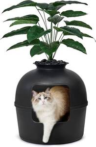 lot 152050 image: Secret Litter Box by Bundle & Bliss - Hidden Litter Box Enclosure, Patented Design with Odor Control, Includes Faux Plant, Carbon Filter and Real Stones (Matte Black)