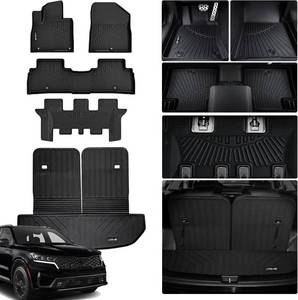 lot 251489 image: Retails for $130 All-Weather TPE Floor Mats for 2016-2020 Kia Sorento, 3 Row Custom Fit Floor Liners Cargo Liner with Seat Back Protection, Heavy Duty Non-Slip, Trunk Mat Set