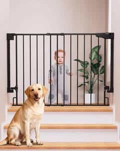 lot 251494 image: Cumbor 29.2 43 Baby Gate for Stairs, Hardware Mounted (Drill Required), Expandable No Bottom Bar Dog Gate, Auto Close Extra Wide Walk Thru, Pet & Toddler Proof Gate, Top & Bottom of Stairways(Black)