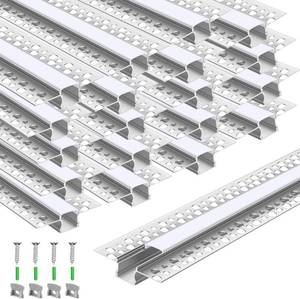 lot 251501 image: Retails for $173 Glooglitter 16 Pack 6.6ft 2 Meter Plaster-in LED Channel Trimless Diffuser Channel Recessed Drywall Aluminum LED Profile with End Caps for Wall Drywall Ceiling (0.49 Inch Wide)