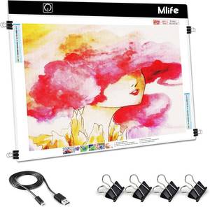 lot 251522 image: Mlife A2 LED Light Pad for Diamond Art Painting Light Board with 3 Brightness, Tracing Light Board with USB Cable & 4 Fasten Clips for Sketching, Animation, Drawing, Diamond Art Painting Supplies