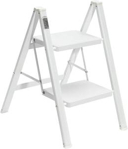 lot 251523 image: BOCOM 2 Step Ladder, Lightweight Portable Foldable Collapsible Folding Sturdy Iron Metal Step Stool with Anti-Slip Wide Pedal, Heavy Duty 330 lbs Capacity, for Home, Kitchen, Closet, Adults, White