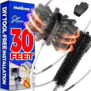 lot 351628 image: Holikme 30 Feet Dryer Vent Cleaner Kit,Flexible Lint Brush with Drill Attachment, Extends Up to 30 Feet for Easy Cleaning, Synthetic Brush Head, Use with or Without a Power Drill, Grey