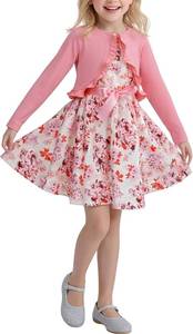lot 351640 image: Size 4-8Y Girls Floral Dress & Long Sleeve Ruffle Trim Jacket Casual Layered Little Girl Dress