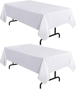 lot 351645 image: sancua 2 Pack White Tablecloth 60 x 102 Inch, Rectangle 6 Feet Table Cloth - Stain and Wrinkle Resistant Washable Polyester Table Cover for Dining Tables, Buffet Parties and Camping