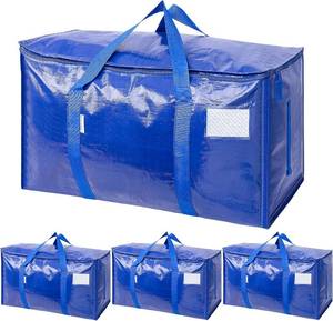 lot 351648 image: TICONN 4 Pack Extra Large Moving Bags Heavy Duty with Zippers & Carrying Handles, Durable Storage Bags Moving Boxes for Closet Organizers and Storage (4 Pack, Blue)
