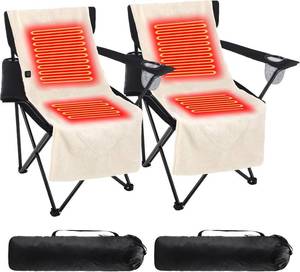lot 351655 image: 2 Set Camping Chairs with Heated Cushions   Foldable Portable Outdoor Chairs for Winter, Tailgating, Fishing, Sports, Beach, Power Bank Not Included(Classic Style)