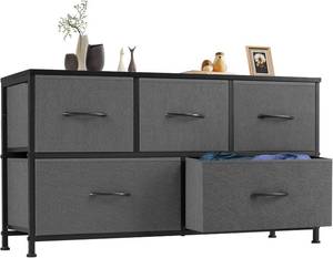 lot 351659 image: OLIXIS Dresser for Bedroom with 5 Drawers, Wide Chest of Drawers, Fabric Bedroom Dresser with Drawer Organizers, Storage Organizer Unit with Fabric Bins for Closet, Living Room, Hallway