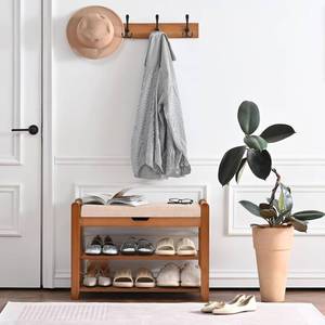 lot 351662 image: Shoe Storage Bench with Coat Rack, 27.6in Hall Tree Shoe Rack, 3-Tier Bamboo Entryway Bench Holds Up to 330lb for Bedroom Hallyway