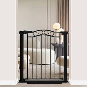 lot 351667 image: Fairy Baby 29.53-32.28 Wide Baby Gate with Door, Walk Through Baby Gates for Stairs Pressure Mounted no Drill, Indoor Tension Metal Pet Dog Gate, Auto Close Child Safety Gate, Black