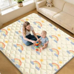 lot 351676 image: 79x71 Baby Play Mat - Extra Thicker & Soft Floor Crawling Mat - Non-Slip Foam Playmats for Playpen - Foldable & Machine Washable Baby Activity Mat for for Babies and Toddlers, Rainbow