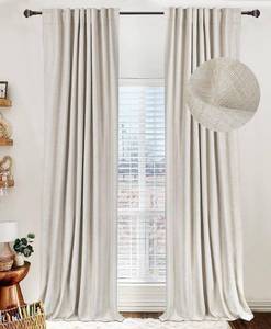 lot 452033 image: 100% Blackout Shield Linen Blackout Curtains for Bedroom 90 Inches Long, Back TabRod Pocket Living Room Drapes, Thermal Insulated Blackout Curtains 2 Panels Set, 50 W x 90 L,Cream