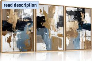 lot 251499 image: Retails for $130 KAIRNE Blue and Gold Abstract Framed Canvas Wall Art Set,Minimalist Brush Strokes Wall Decor,Modern Textured Art Prints,Neutral Brown Black Artwork for Living Room,Bedroom,Farmhouse,Office-24 x36 x3