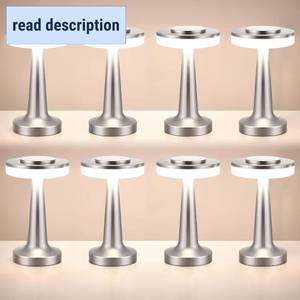 lot 251513 image: VIHOSE 8 Pcs Cordless Table Lamps LED Portable Rechargeable Table Lamp with Touch Sensor 3 Color Dimming up to 15 Hours Battery Desk Light for Restaurant Nursery Living Room (Silver)