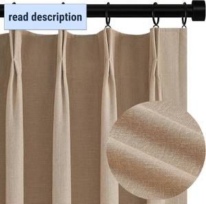 lot 351627 image: Topfinel Pinch Pleated Curtains 96 Inch Long, 100% Blackout Thermal Insulated Brown Natural Linen Pinch Pleat Viral Drapes with Hooks Rings 2 Panel Sets, Taupe Tan 8FT Back Tab Window Curtains