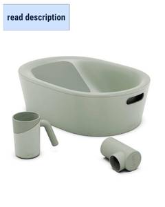 lot 351638 image: Lalo Bathtime Starter Kit - 3-Piece Set Includes Modern Baby Bathtub, Rinse Cup & Spout Cover - Safe, Easy to Clean Design for Newborns - 25.3 x 18 x 7.7 in, 10 lb - Sage