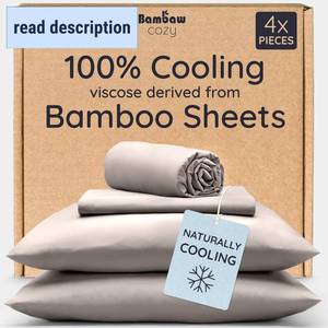 lot 351646 image: Bambaw 100% Viscose Derived from Bamboo Sheets Queen Size Set   1pcs Cooling Sheets for Hot Sleepers, Soft Deep Pocket Queen Sheet Set Fits Up to 16 with Elastic Corner Straps (Sand)
