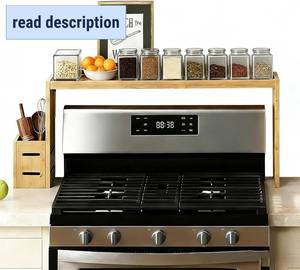 lot 351649 image: Over The Stove Shelf Wooden,Bamboo Spice Rack for Above the Kitchen Hob,31.5-inch Spice Storage Rack,Height-Adjustable, 50-pound Weight Capacity, Easy to Assemble (Wood colour)